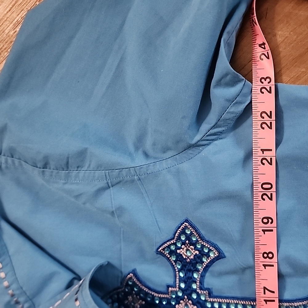 Ace of Diamond Blue Embroidered Cross Western Shirt Men’s Long Sleeve - Picture 12 of 13